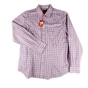 Rodeo Clothing Co Shirt Large Pink Geometric Long Sleeve Snap Front Western